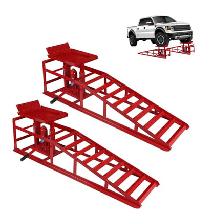 5T 11000lbs 2-Pack Hydraulic Car Ramps,Hydraulic Vehicle Ramps Assemble Easily,Automotive Ramps for Oil Changes,Low Profile Car Ramp for Home Garage, Auto Garage Repair. - color: Red