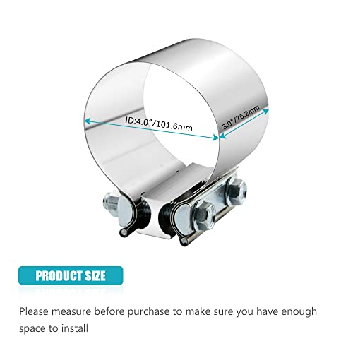 4.0 Inch Exhaust Clamp 4" Butt Joint Band Clamp Sleeve Coupler Stainless Steel 3 Inch for Exhaust Pipes, Mufflers and Catalytic Converters (2 PCS) - size: 4.0"