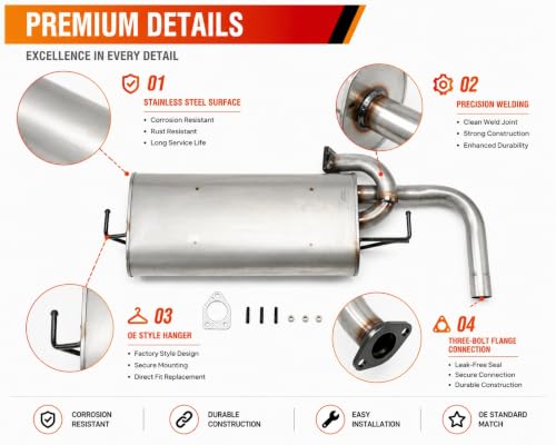 E36H Rear Exhaust Muffler for 11-19 Mitsubishi Outlander Sport 2.0L/2.4L - size: Mitsubishi Outlander 2011-2019