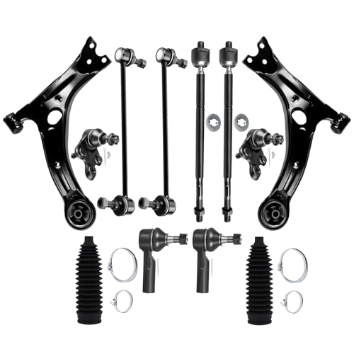 Front Lower Control Arm Ball Joint fit 2003-2008 for Toyota Matrix for Pontiac Vibe, Suspension Kit with Inner Outer Tie Rod End w/Steering Boot Sway Bar Link - 12pc Set - color: Control Arm+Tie Rod+Sway Bar+Ball Joint, size: For Toyota Matrix|Pontiac Vib