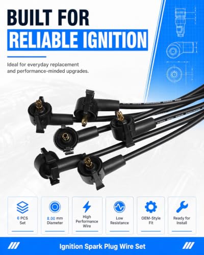 ST-6093 Ignition Spark Plug Wire Set 8mm 6-Pack for Ford