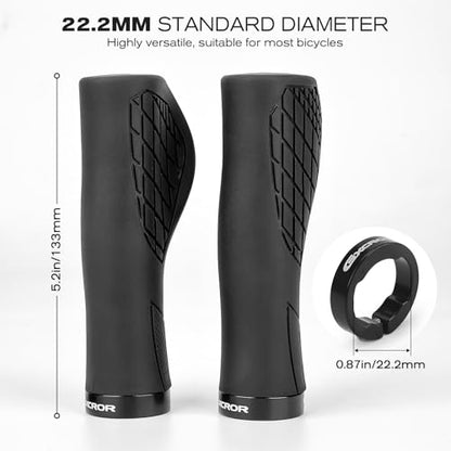 GXCROR Bike Grips,Ergonomic Bicycle Handlebars Grips Shock Absorbing Dual-Density Silicone,Universal 22.2mm Fit with 3D Non-Slip Pattern,Scooter Grips - color: Black