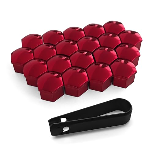 20PCS Lug Nut Covers, Bolt Covers Caps, 19mm Hexagonal Nut Covers with Removal Tool, Plastic Wheel Bolt Dust Caps Covers Auto Accessories Universal for Most Car Lug Nut Caps (Red, 19mm) - color: Red, size: 19mm