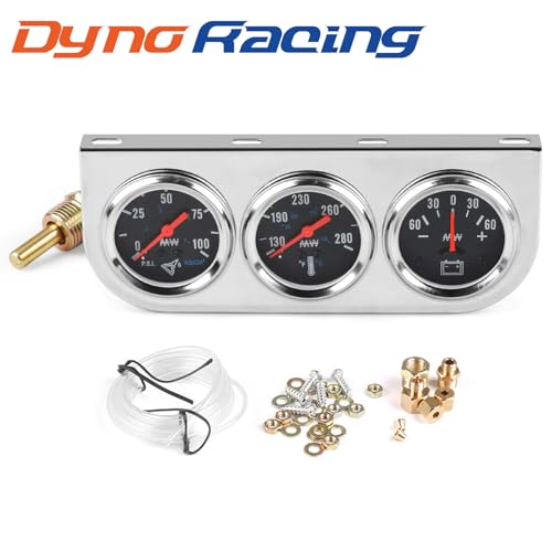 2" 52mm Car Triple Gauge Kit Set Chrome Panel Mechanical 3 in 1 Oil Pressure Gauge Fahrenheit Water Temperature Temp Gauge AMP Ammeter Gauges Meter Black Face
