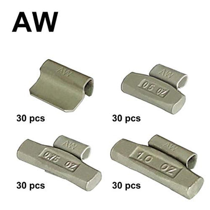 AW-M120 Wheel Weight Kit AW Style 120pcs/kit;Grey 120pcs/kit: 1/4oz, 1/2oz, 3/4oz, 1oz 30pcs Each - size: AW-M120