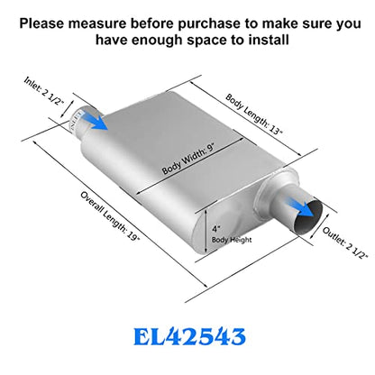 Universal Exhaust Muffler, 2.5" Offset In/Out, 18" Overall - color: offset in | offset out, size: 2.5" offset in | 2.5" offset out