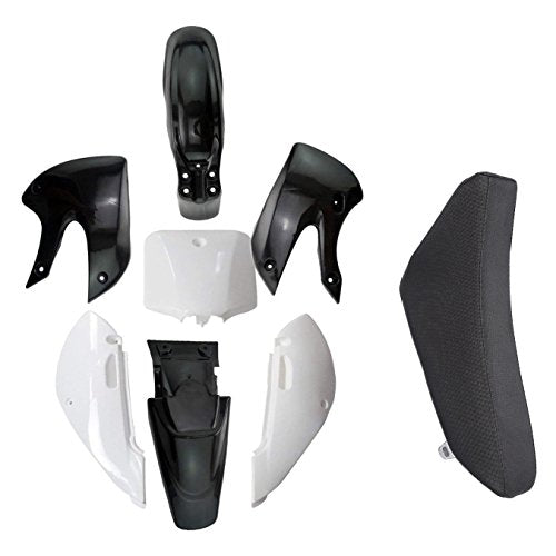 TDPRO Plastic Fairing Kit Fender Parts and Black Seat for Pit Dirt Bike KX 65 KX65 (4Black+3White) - color: 4Black+3White