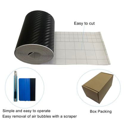 Carbon Fiber Vinyl Tape for Black Out Chrome Delete Window Trim with Tool Kit, Black Vinyl Wrap Tape Roll, Self-Adhesive Car Chrome Door Trim Delete Tape DIY Film (3 inches x 30 feet) - size: 3 inches x 30 feet