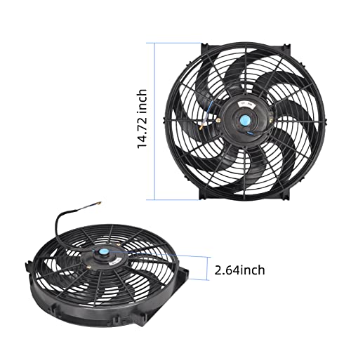 14 Inch Slim Fan Push Pull Electric Radiator Cooling Fan, Black - color: Black, size: 14'’