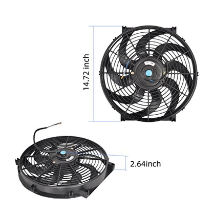 14 Inch Slim Fan Push Pull Electric Radiator Cooling Fan, Black - color: Black, size: 14'’