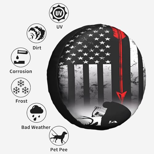 Bow Deer Hunting American Flag Weatherproof Spare Tire Cover - color: Orange, size: 14 inch