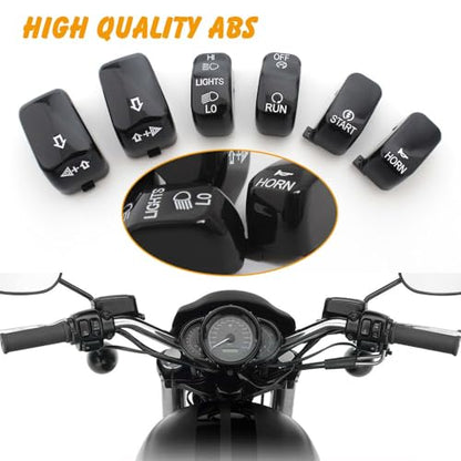 Handle Bar Switch Button Cover Cap Kit Fit for 1996-2017 Harley VRSC Sportster Dyna Softail Road King,6pcs (Black) - color: Black
