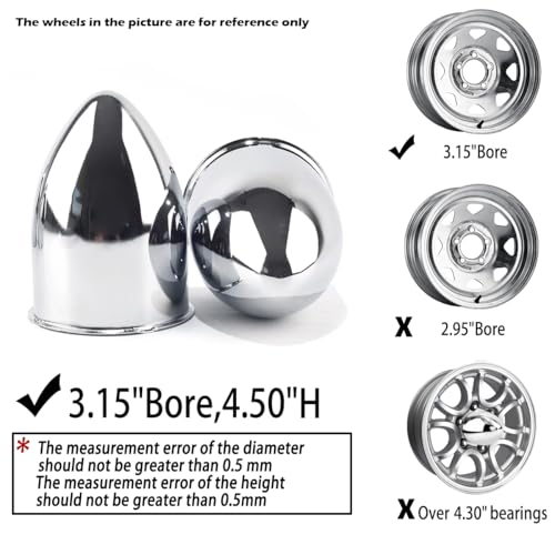 2Pcs 3.15" OD 4.5" H Pointed Top Trailer Wheel Center Caps for Rim - color: Chrome, size: 3.15" OD 4.5" H