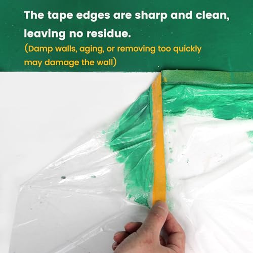 Voomey Pre-Taped Masking Film, Painters Tape with Plastic Attached, Automotive Painters Tape and Drape for Appliances, Furniture, Wood Surfaces & DIY Projects - 3ft x 82ft - size: 1100mm*25m, style: Standard Roll