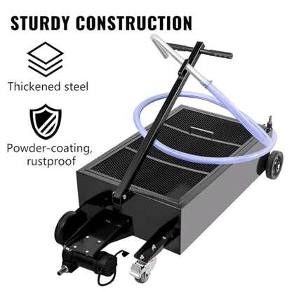 VEVOR Low Profile Oil Drain Pan, 25 Gal Oil Drain Pan with 110V High-Flow Electric Pump, Large Capacity Oil Change Pan with 7.2ft Hose & Folding Handle, Rolling Oil Drain Cart for Trucks, Buses, RVs