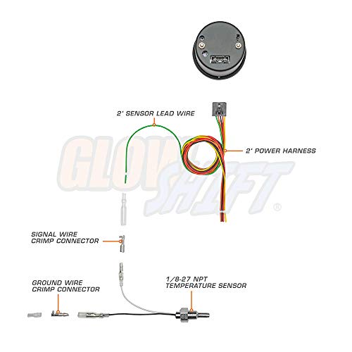 GlowShift 10 Color Digital 300F Water Coolant Temp Gauge Kit, 2-1/16" 52mm