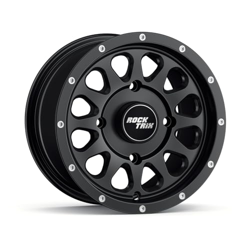 RockTrix RT111 12x7 ATV UTV Wheel 4x110 5+2 Offset, Matte Black, 4pc Set - size: 12x7 (5+2) 4pc