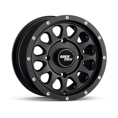 RockTrix RT111 12x7 ATV UTV Wheel 4x110 5+2 Offset, Matte Black, 4pc Set - size: 12x7 (5+2) 4pc