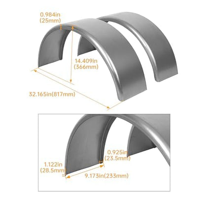 HECASA Single Axle Trailer Fenders W/Fender Backs Fits 14" to 16" Wheels - size: 2 Pcs