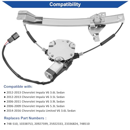 Obaee 748-510 Rear Left Driver Side Power Window Regulator with Motor Assembly Compatible with Chevrolet Impala 2006-2013 Impala Limited 2014-2016, Replace OE 10338753, 20927599 - size: Rear Left Driver Side