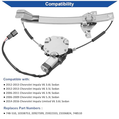 Obaee 748-510 Rear Left Driver Side Power Window Regulator with Motor Assembly Compatible with Chevrolet Impala 2006-2013 Impala Limited 2014-2016, Replace OE 10338753, 20927599 - size: Rear Left Driver Side