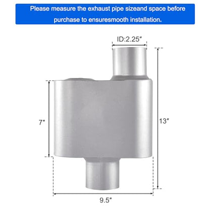 Universal Mufflers,Performance Automotive Exhaust Muffler，Single Chamber 2.25 inch inlet (ID) 2.25 inch outlet (ID) FH72441 - color: Silver, size: 2.25"