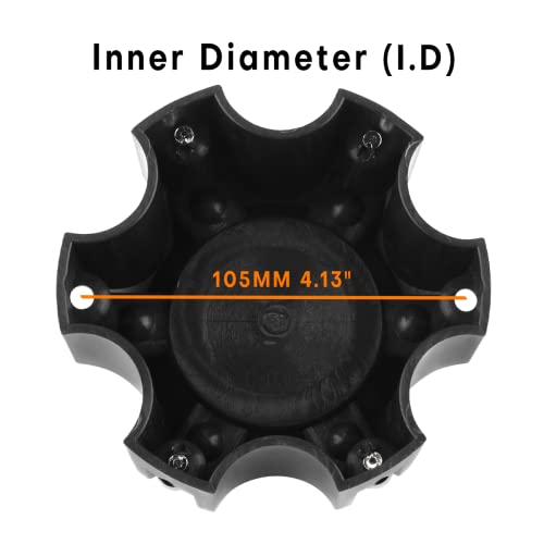 4.49in Wheel Center Caps for Ballistic Black Center Cover Replacement, 4 Pack, 6 lugs