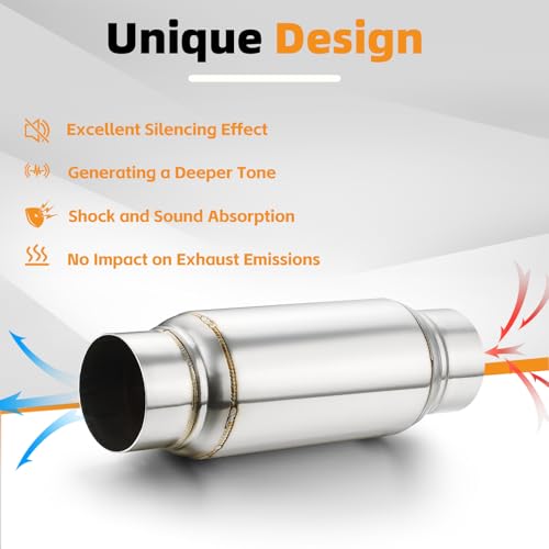 Exhaust Resonator 3" Inlet, A-KARCK 3" Inlet 3" Outlet 12" Overall Length Muffler Resonator Deep Tone Clear Up Rasp - size: 3" Inlet/Outlet 12" Long - Polished