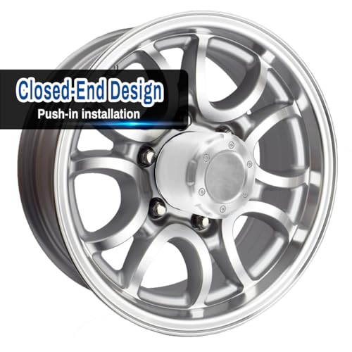 5.15in Push Through Trailer Center Caps Brushed Aluminum Fit 5.15" Center Bore Truck Trailer RV SUV Wheels Rims Hub Caps, Silver, 4Pcs - size: 5.15” Hub, 5.31” Tall
