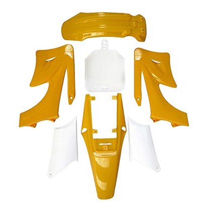 TDPRO Plastic Fairing Kit Fender Parts and Black Seat & 3L Gas Petrol Fuel Tank for Apollo Orion 110cc 125cc 150cc Pit Dirt Bike (4Yellow+3White) - color: 4Yellow+3White