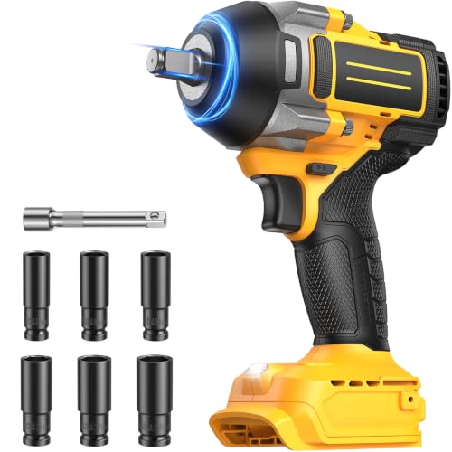 Cordless Impact Wrench for Dewalt 20V Battery, 1106Ft-lbs (1500N.m) 1/2 Electric Impact Driver, 3 Speed High Torque Impact Gun with 6 Sockets, Impact Wrench for Car Home Truck RV Mower (No Battery) - color: Yellow