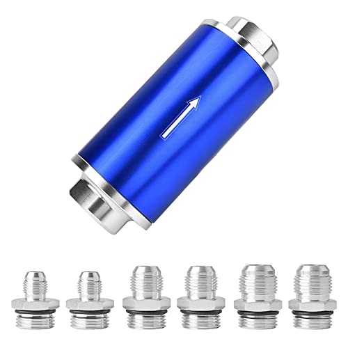EVIL ENERGY 30 Micron Inline Fuel Filter with 6AN 8AN 10AN Adapter Universal 60MM Blue
