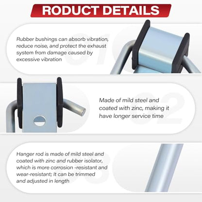 4 Pcs Heavy Duty Exhaust Hanger Rod - 3/8" Rod 10" Long