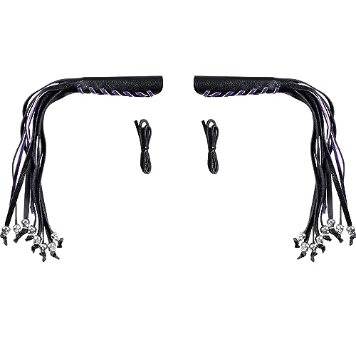 2 PCS Faux Leather Motorcycle Lever Covers with Fringes, Motorcycle Brake Clutch Lever Covers Grip Tassels Motorcycle Handlebar Handle Grip Covers, Fringed Leather Lever Covers Wraps with Skulls - color: Black & Purple Laces*1 & Black Laces*1