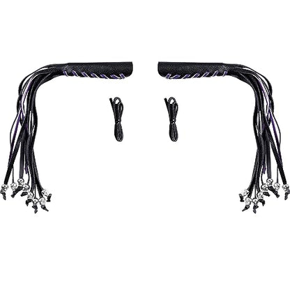 2 PCS Faux Leather Motorcycle Lever Covers with Fringes, Motorcycle Brake Clutch Lever Covers Grip Tassels Motorcycle Handlebar Handle Grip Covers, Fringed Leather Lever Covers Wraps with Skulls - color: Black & Purple Laces*1 & Black Laces*1