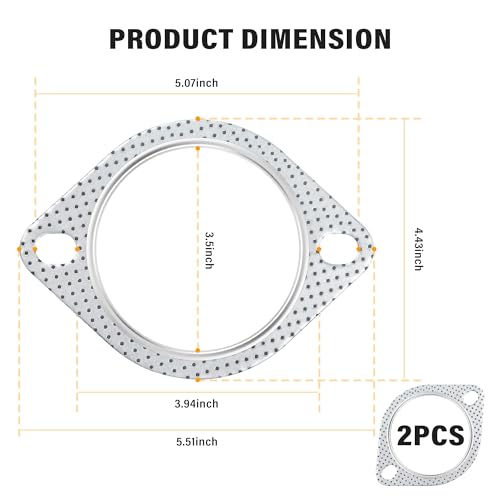 2PCS Car Exhaust Gasket,3.5" 2-Bolt Exhaust Flange Gasket Car Accessories,Professional Exhaust Manifold Gasket Made of High Temp Gasket Material (3.5 inch) - color: 3.5inch