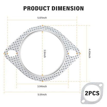 2PCS Car Exhaust Gasket,3.5" 2-Bolt Exhaust Flange Gasket Car Accessories,Professional Exhaust Manifold Gasket Made of High Temp Gasket Material (3.5 inch) - color: 3.5inch