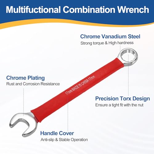 HARFINGTON 2Pcs Metric Combination Wrench 17mm 12-Point Box & Open End CR-V - size: 17mm