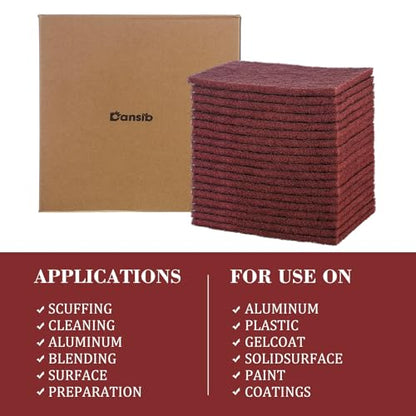 50 Pack Red Fine Scuff Pads 6 X 9 in Abrasive Sanding Pad - color: Red