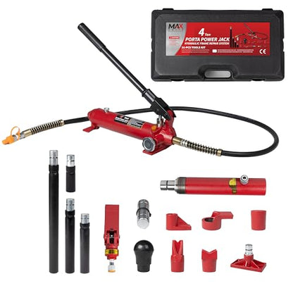 4 Ton (8800 lbs Capacity) Porta Power Jack Hydraulic Ram Auto Body Frame Collision Repair Kit Set, 16-Pcs, with Blow Mold Carrying Case for Cars, Trucks, SUVs & More - size: 4 Ton without gauge