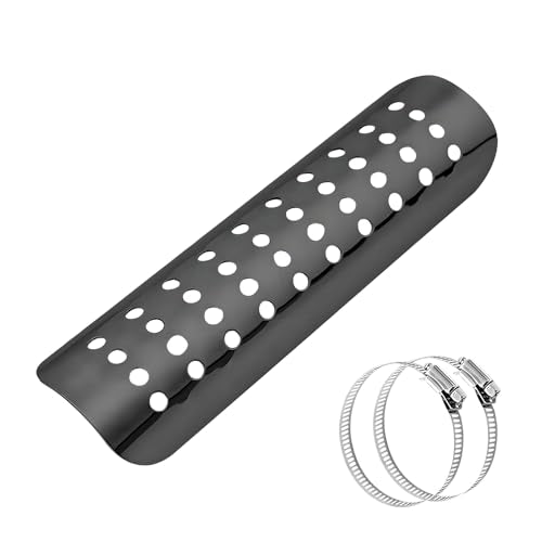 Motorcycle Heat Shield, Aluminum Alloy Exhaust Pipe Heat-Shield Baffle Cover with 2 Clamps, Motorbike Muffler Pipe Protector Heat Insulation Guard with Ventilation Holes (Black) - color: Black