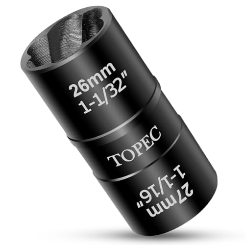 Topec 26mm x 27mm Flip Lug Nut Extractor, 1/2" Drive Lug Nut Removal Tool, 2-IN-1 Wheel Lock Remover Socket - size: 26 x 27mm