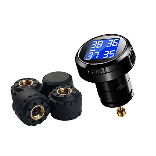 Wireless Tire Pressure Monitoring System (TPMS) for Small Size 4-tire Vehicles, Including 4 External Cap sensors (0-87PSI) - size: round display