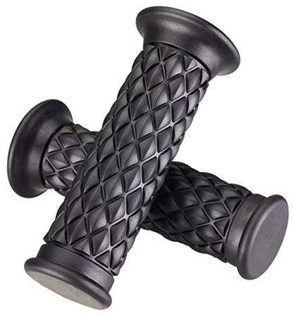 Motorcycle Hand Grips with Bar End Cap, Non Slip Rubber Handlebar Thruster Grip Universal for 7/8" 22mm 1" 24mm Handle Bar (Black)