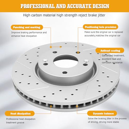Disc Brake Kits with Pads and Rotors Front & Rear Drilled Slotted Vented Rotor for