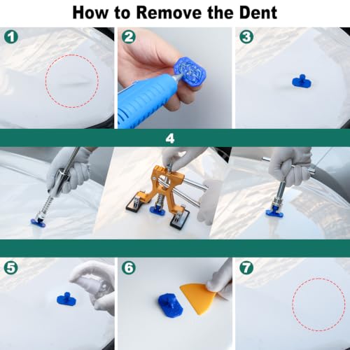 Dent Puller Remover Kit, Professional Car Paintless Dent Removal Kit Tools, 2 in 1 T-Bar,Adjustable Dent Lifter, Bridge Puller Slide Hammer Hail Dent Suction Puller for Auto Body SUV Damage DIY Repair