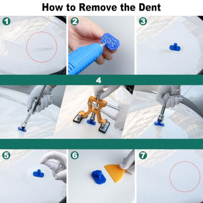 Dent Puller Remover Kit, Professional Car Paintless Dent Removal Kit Tools, 2 in 1 T-Bar,Adjustable Dent Lifter, Bridge Puller Slide Hammer Hail Dent Suction Puller for Auto Body SUV Damage DIY Repair