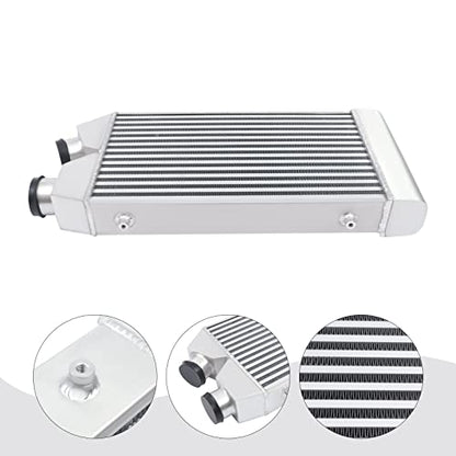 Intercooler, 24.5" x 12.5" x 3" Universal Aluminum Intercooler Kit, 2.5" O.D In/Out One Side, Front Mount Intercooler for All Cars and Trucks, Direct Replacement, Silver - size: 24.5" x 12.5" x 3"