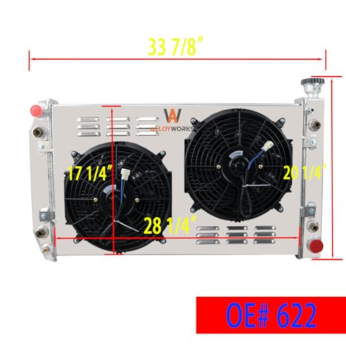 ALLOYWORKS 4 Row All Aluminum Radiator + Shroud Fan + Relay for 1988-1999 Chevy C/K 1500 2500 3500 5.0L 5.7L Blazer