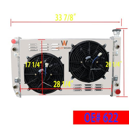 ALLOYWORKS 4 Row All Aluminum Radiator + Shroud Fan + Relay for 1988-1999 Chevy C/K 1500 2500 3500 5.0L 5.7L Blazer